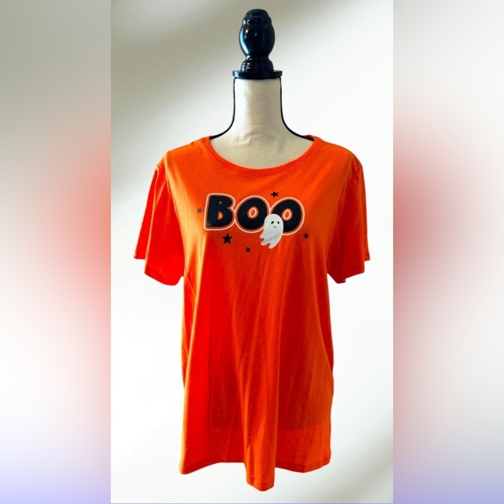 Way to Celebrate BOO Halloween T-shirt in Orange with White Ghost Size XL NWT